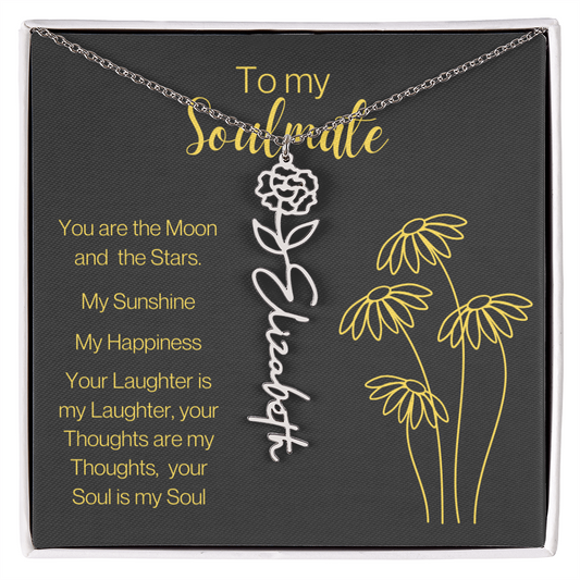 My Soulmate, Personalized Name Birth FlowerNecklace