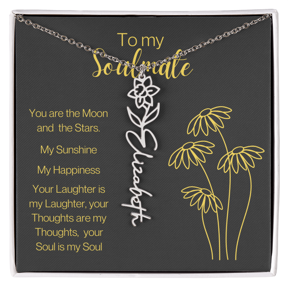 My Soulmate, Personalized Name Birth FlowerNecklace