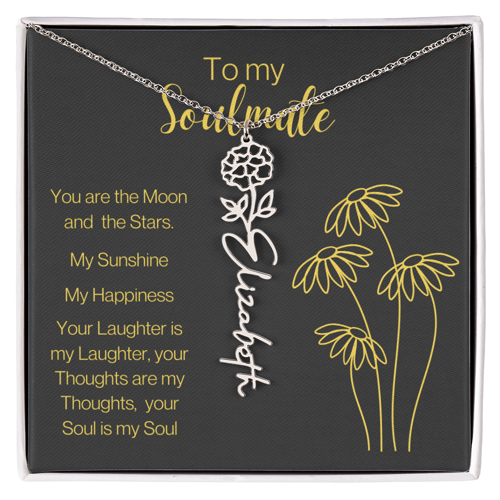 My Soulmate, Personalized Name Birth FlowerNecklace